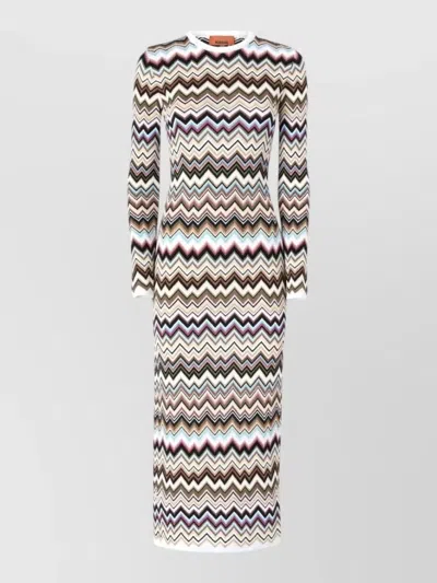 Missoni Long Fitted Dress Zigzag Pattern Slit In Multi