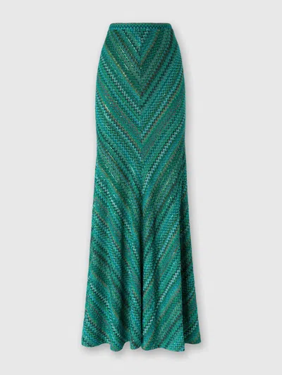 Missoni Long Flared Zig Zag Skirt With Sequins In Multicoloured