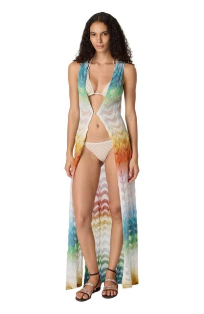 Missoni Long Gilet Cover-up In Shaded Lamé Viscose In Blue