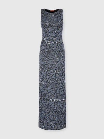 Missoni Long Halter-neck Dress In An Animal-print Jacquard Knit In Multi