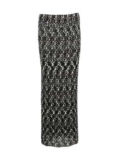 Missoni Long Knit Skirt With Textured Luminous Effect In Grey