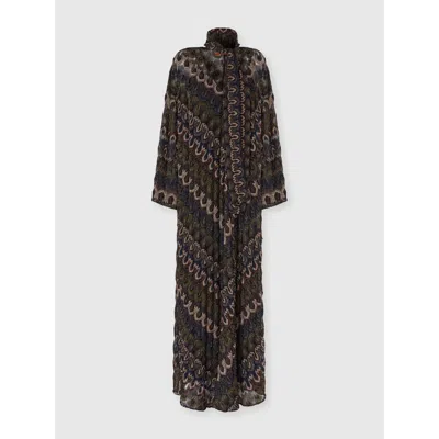 Missoni Long Lamé Viscose Dress With Removable Sash In Brown