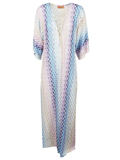 MISSONI LACE-UP FRONT PATTERN PRINTED LONG DRESS
