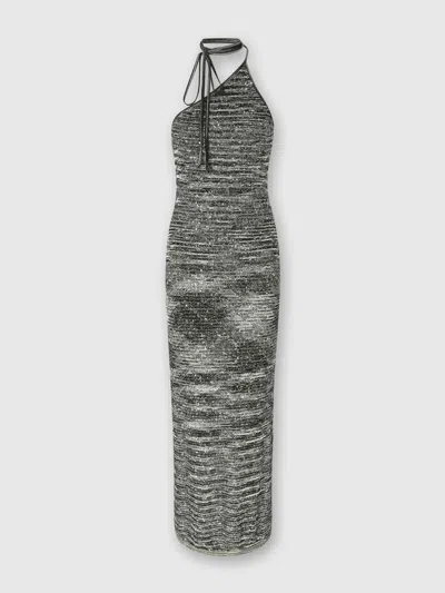 MISSONI LANGES ONE-SHOULDER-KLEID AUS SLUB-STRICK MIT PAILLETTEN