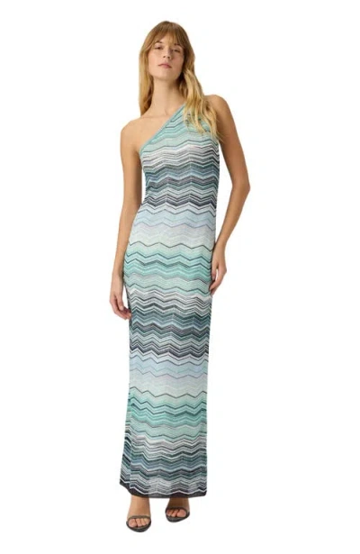 Missoni Long One-shoulder Dress With A Chevron Pattern With Sequins In Multi