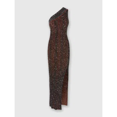 MISSONI MISSONI LONG ONE-SHOULDER RIBBED DRESS WITH SEQUINS AND SLIT