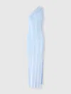 Missoni Long One-shoulder Ribbed Dress With Sequins And Slit In Light Blue