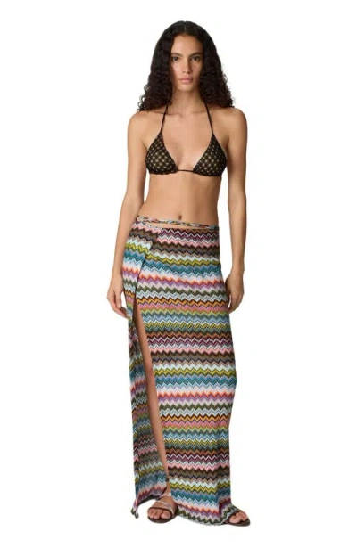 Missoni Long Pareo Skirt In Lamé Viscose With Pixel-effect Zigzag Pattern In Multi