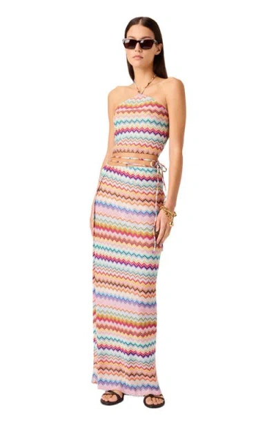 Missoni Long Pareo Skirt In Lamé Viscose With Pixel-effect Zigzag Pattern In Multi