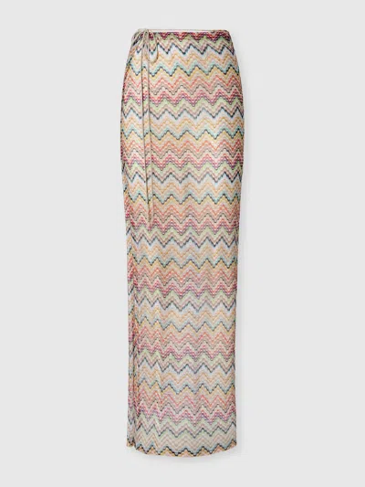 Missoni Long Pareo Skirt With Print In Neutral