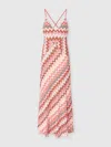Missoni Long Patchwork Dress With Zig Zag Pattern And Crossed Straps In Multicoloured