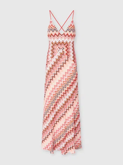 Missoni Long Patchwork Dress With Zig Zag Pattern And Crossed Straps In Multicoloured