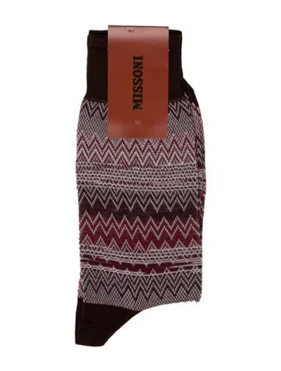 Pre-owned Missoni Long Patterned Sock In Burgundy