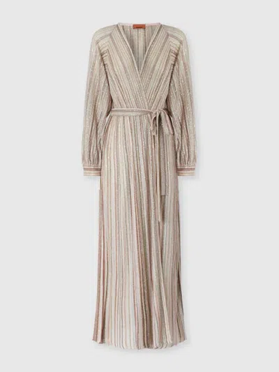 Missoni Long Ribbed Cardigan With Belt And Sequins In Multi