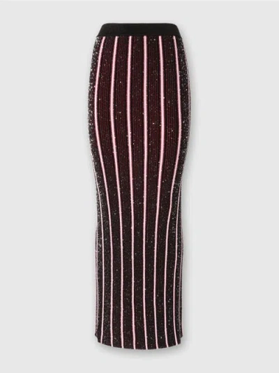 Missoni Long Ribbed Ribbed Skirt With Sequins In Red,black