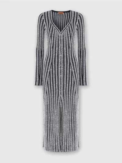 Missoni Long Ribbed Zig Zag Cardigan With Sequins In Multicoloured