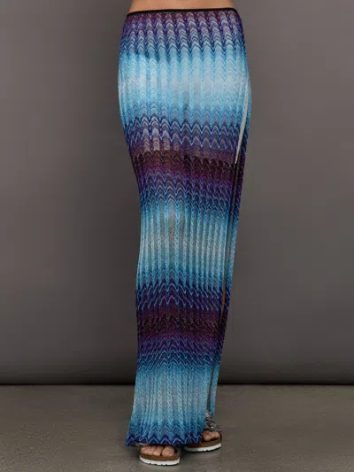 Missoni Long Skirt With Elasticated Waist And Side Slit In Blue