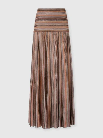 Missoni Striped Pleated Skirt In Brown