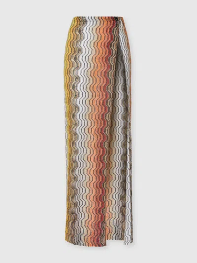 Missoni Long Skirt In Viscose Lamé With Greek Motif In Multi