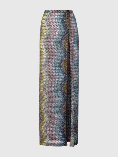 Missoni Long Skirt In Viscose Lamé With Zig Zag Motif In Brown