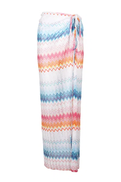 Missoni Long Skirt In Zig Zag Lame Viscose Blend With Drawstring Shaded Fuchsia/blue In Multi
