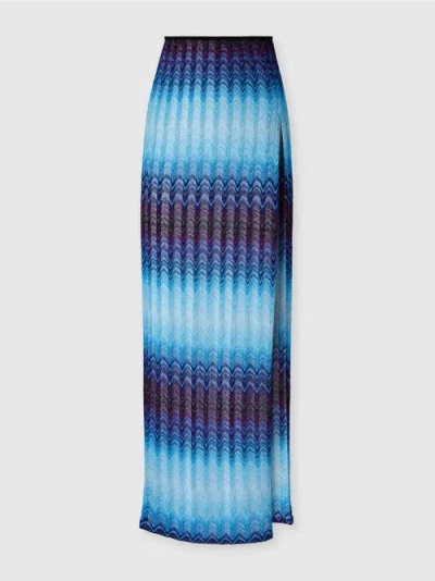 Missoni Long Skirt With Elasticated Waist And Side Slit In Blue