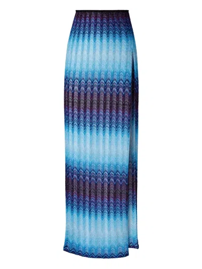 Missoni Long Skirt With Elasticated Waist And Side Slit In Blue