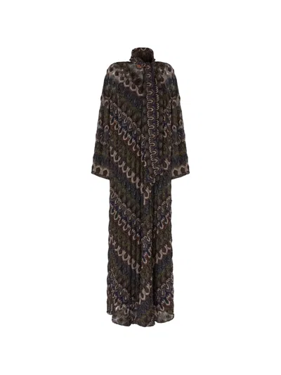 Missoni Tie-detailed Striped Metallic Crochet-knit Dress In Brown