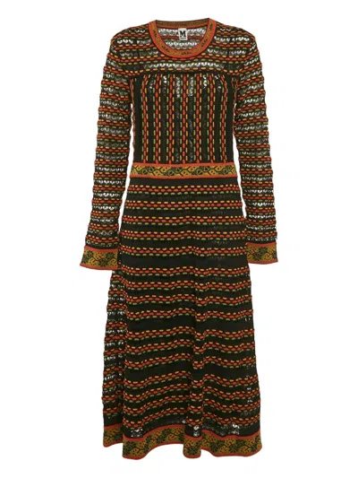 Pre-owned Missoni Long-sleeve Knitted Midi Dress In Black