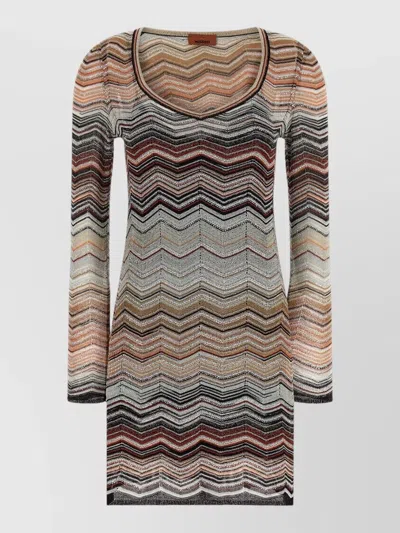 Missoni Long Sleeve Lamé Dress Chevron Knit