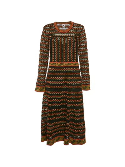 Pre-owned Missoni Long-sleeve Midi Dress In Black