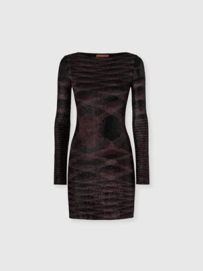 Missoni Long-sleeve Mini Dress With Flame Pattern In Brown