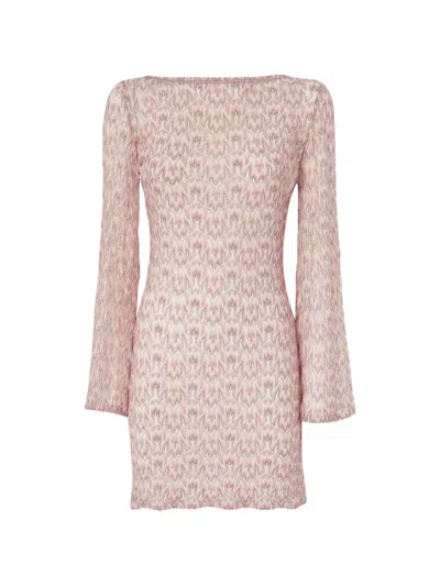 Missoni Long-sleeve Pattern Mini Beach Dress In Pink