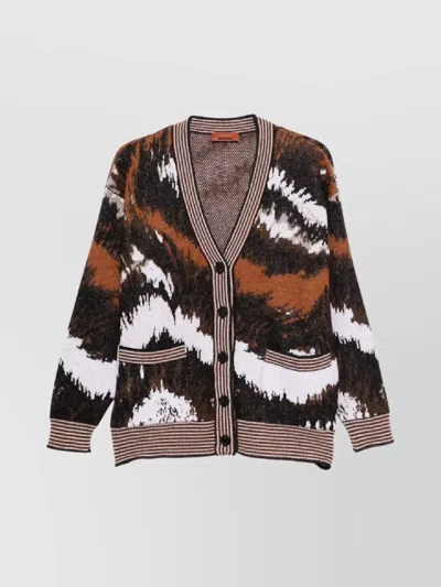 MISSONI LONG SLEEVE PATTERNED KNIT CARDIGAN V NECK