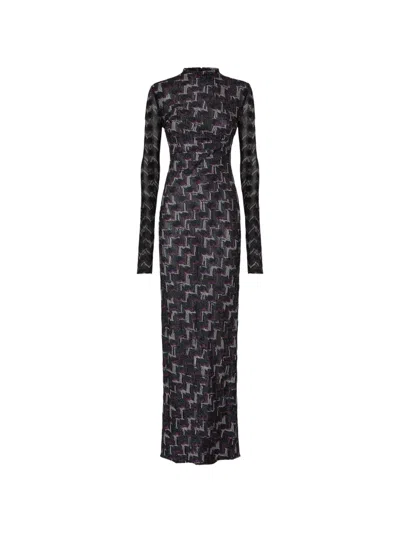 Missoni Long-sleeve Patterned Maxi Dress In Black