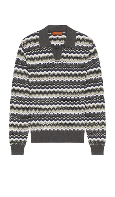 Missoni Long Sleeve Polo In Gray