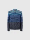 Missoni Long Sleeve Polo In Pure Wool With Flame Pattern In Blue