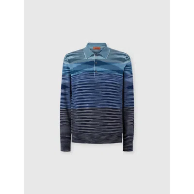 MISSONI MISSONI LONG SLEEVE POLO IN PURE WOOL WITH FLAME PATTERN