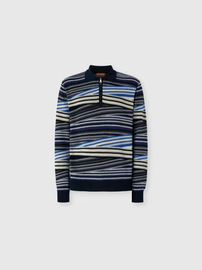 Missoni Long Sleeve Polo With Zip And Striped Zigzag Pattern In Multi
