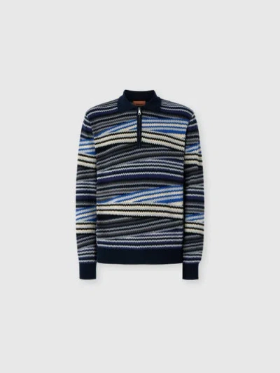MISSONI MISSONI LONG SLEEVE POLO WITH ZIP AND STRIPED ZIGZAG PATTERN