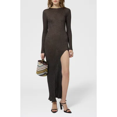 Missoni Long Sleeve Ribbed Maxi Sweater Dress In Brown