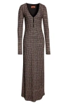 Missoni Long Sleeve Sequin Check Wool Blend Dress In Brown