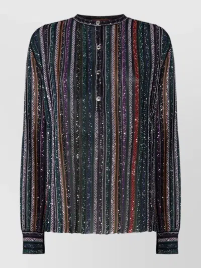 Missoni Long Sleeve Sequin Striped Round Neck Top In Multi