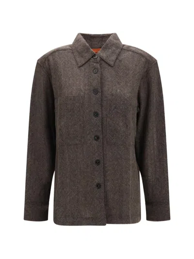 Missoni Cashmere-blend Raschel-knit Zigzag Shirt Jacket In Brown