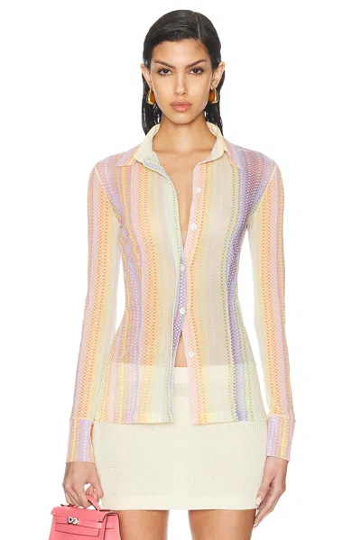 Missoni Long Sleeve Shirt In Multicolor White  Orange  Green  & Pink