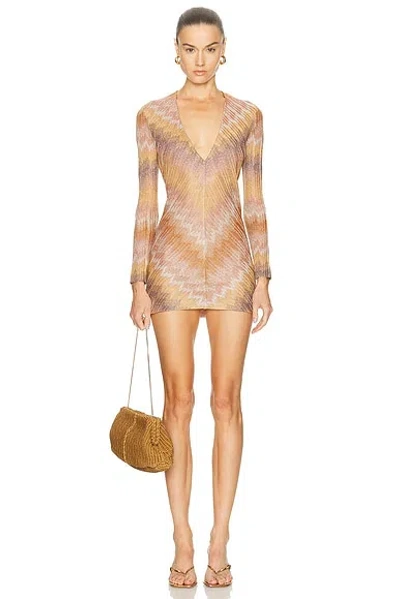 Missoni Long Sleeve Short Dress In Brown