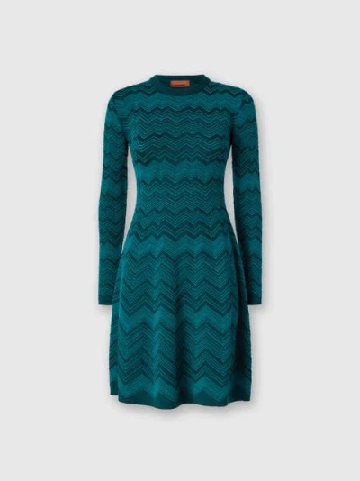 MISSONI MISSONI LONG SLEEVE SHORT DRESS WITH CHEVRON PATTERN