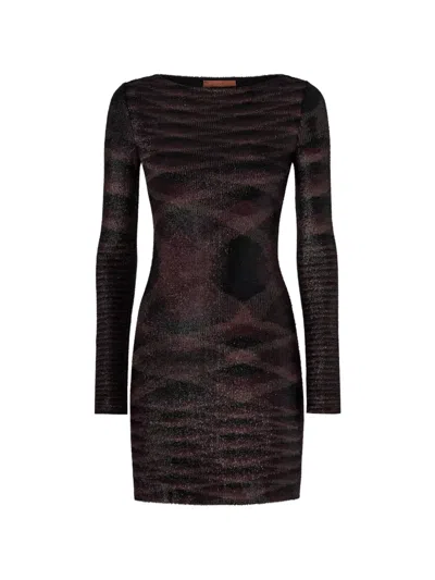 Missoni Long-sleeve Textured Mini Dress In Brown