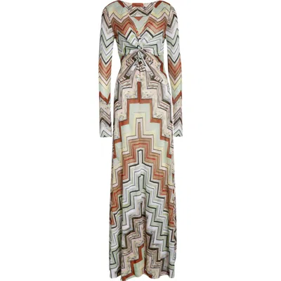 Missoni Long Sleeve Twist Front Zigzag Knit Maxi Dress In Multi