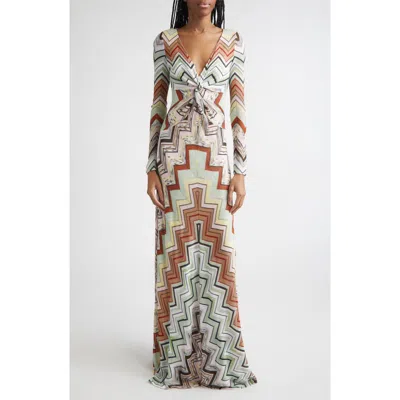 Missoni Long Sleeve Twist Front Zigzag Knit Maxi Dress In White